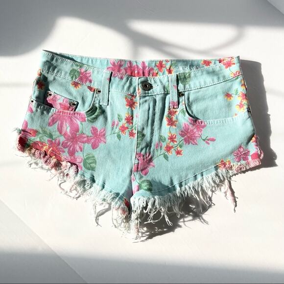 Carmar Pants - LF Carmar Festival Shorts Size 27 Floral Cheeky Distressed Teal Pink